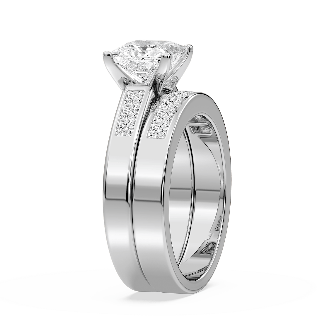 〚DIAMOND WEDDING〛No.36／Limited Edition80 Melanie Lab Grown Diamond Cathedral Channel Wedding Set - MiaDonna