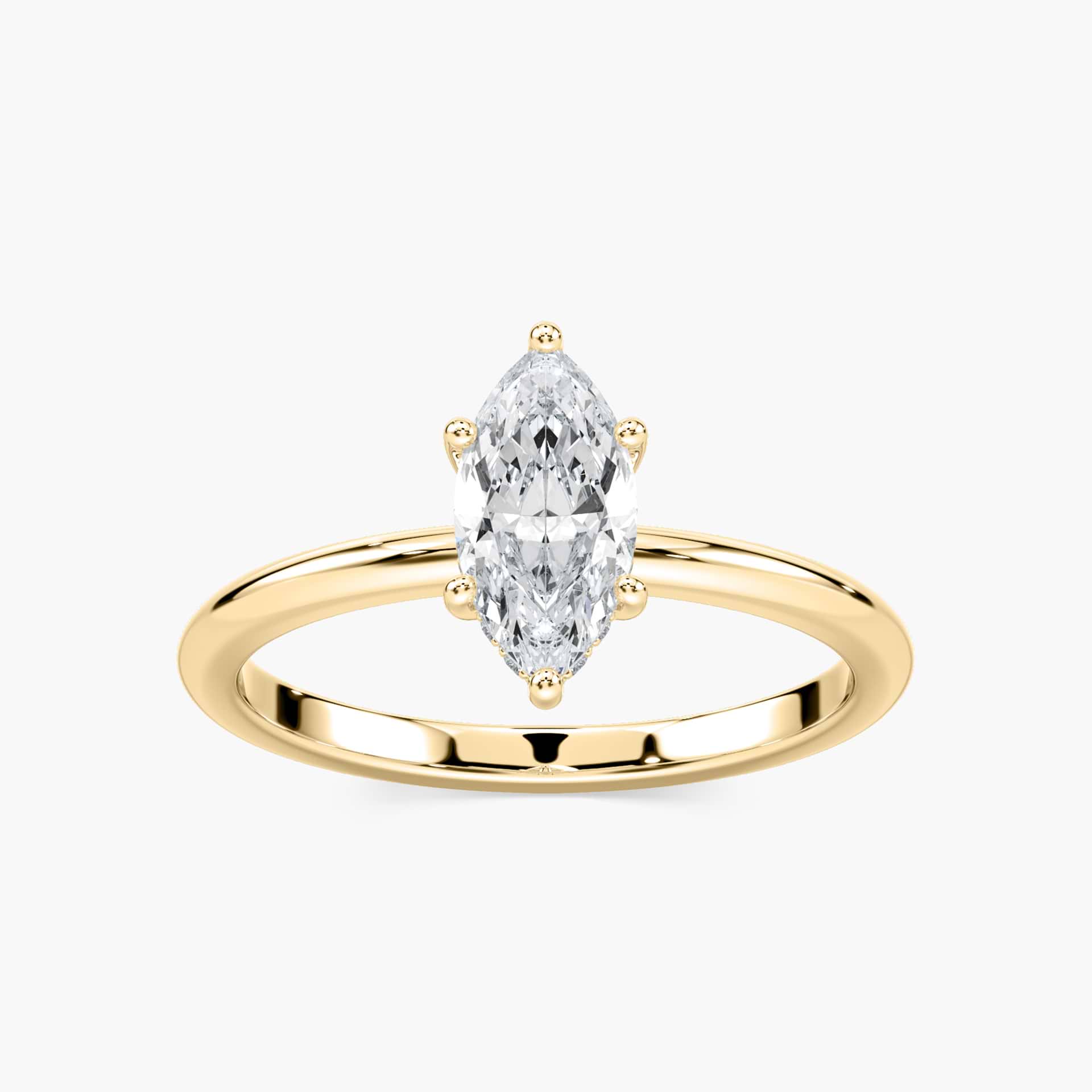 Shown with 3ct Oval Cut Lab Grown Diamond in 14k Yellow Gold|Elegant hidden halo engagement ring with 4 prong set 3ct oval cut lab grown diamond in thin 14k yellow gold band