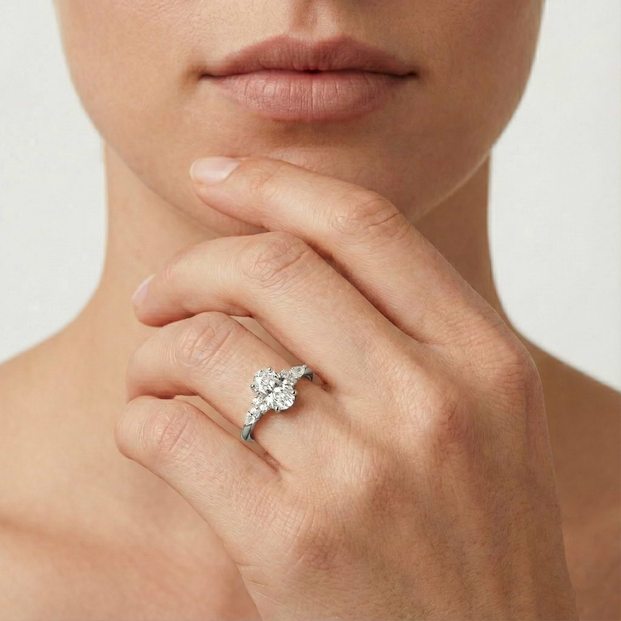 Clio Oval Lab Grown Diamond Nature Inspired Side Stone Engagement