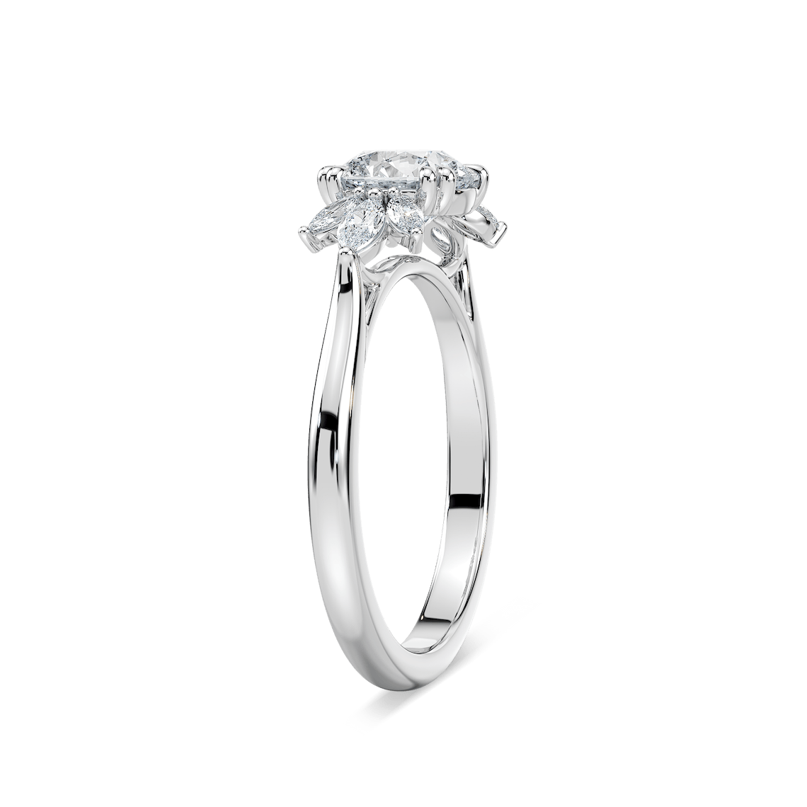 Saffron Lab Grown Diamond Flower Side Stone Engagement Ring - MiaDonna