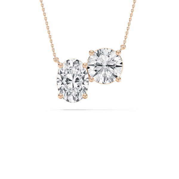 Oval Round Two Stone Necklace in Rose Gold