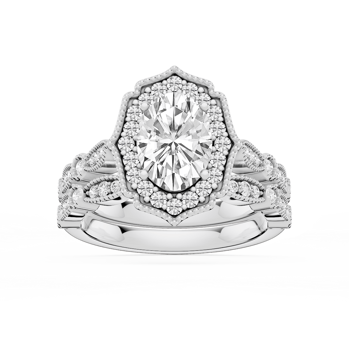 Paris Lab Grown Diamond Vintage Halo and Milgrain Wedding Set