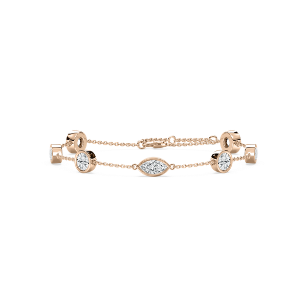 Round Marquise Station Bracelet in Rose Gold