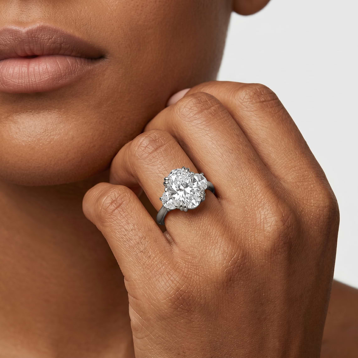 Luna 3 ½ ctw Oval Lab Grown Diamond Double Claw Prong Three Stone