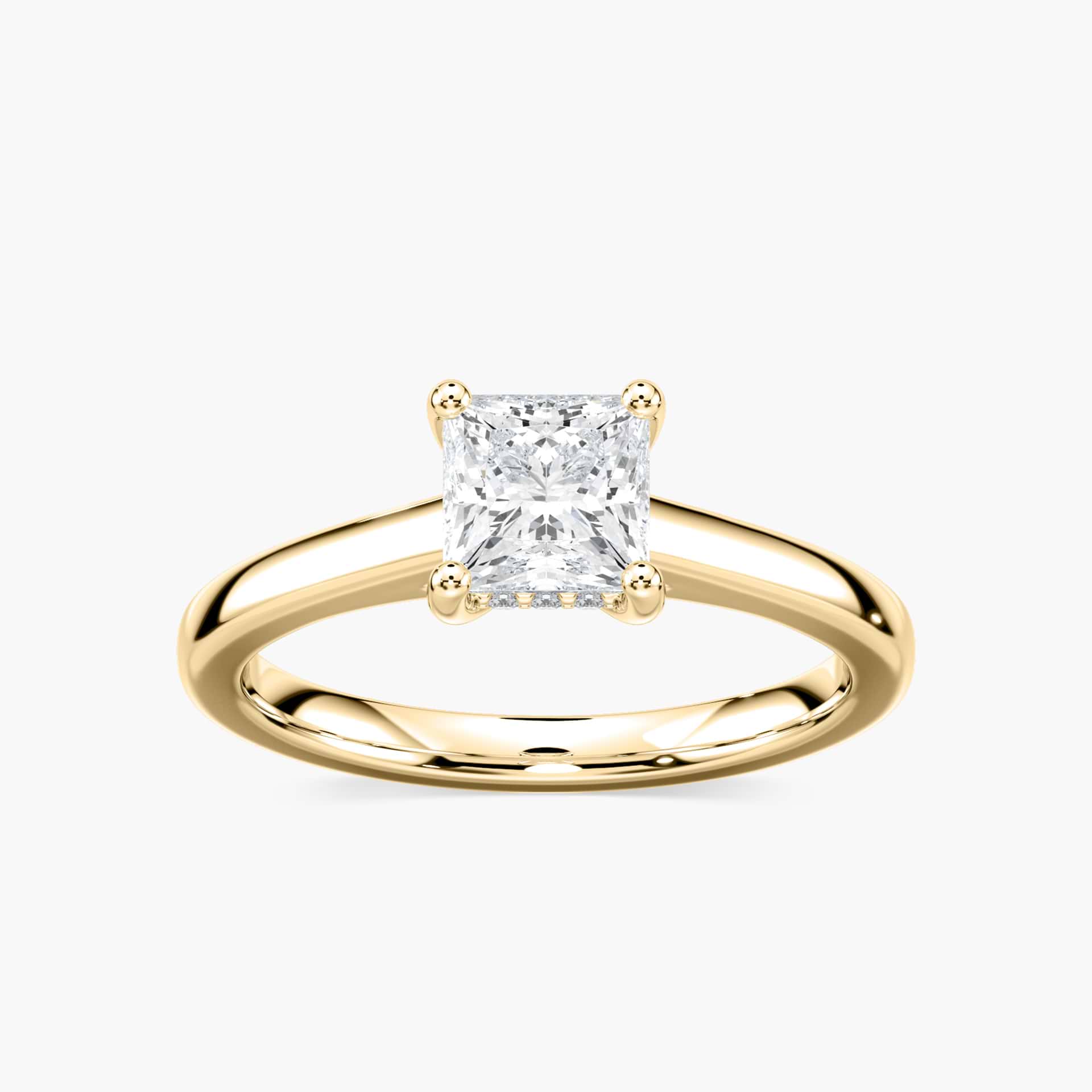 Shown with 2ct Round Cut Lab Created Pink Sapphire in 14k Rose Gold|Beautiful hidden halo engagement ring with 2ct round cut lab created pink sapphire in 14k rose gold setting