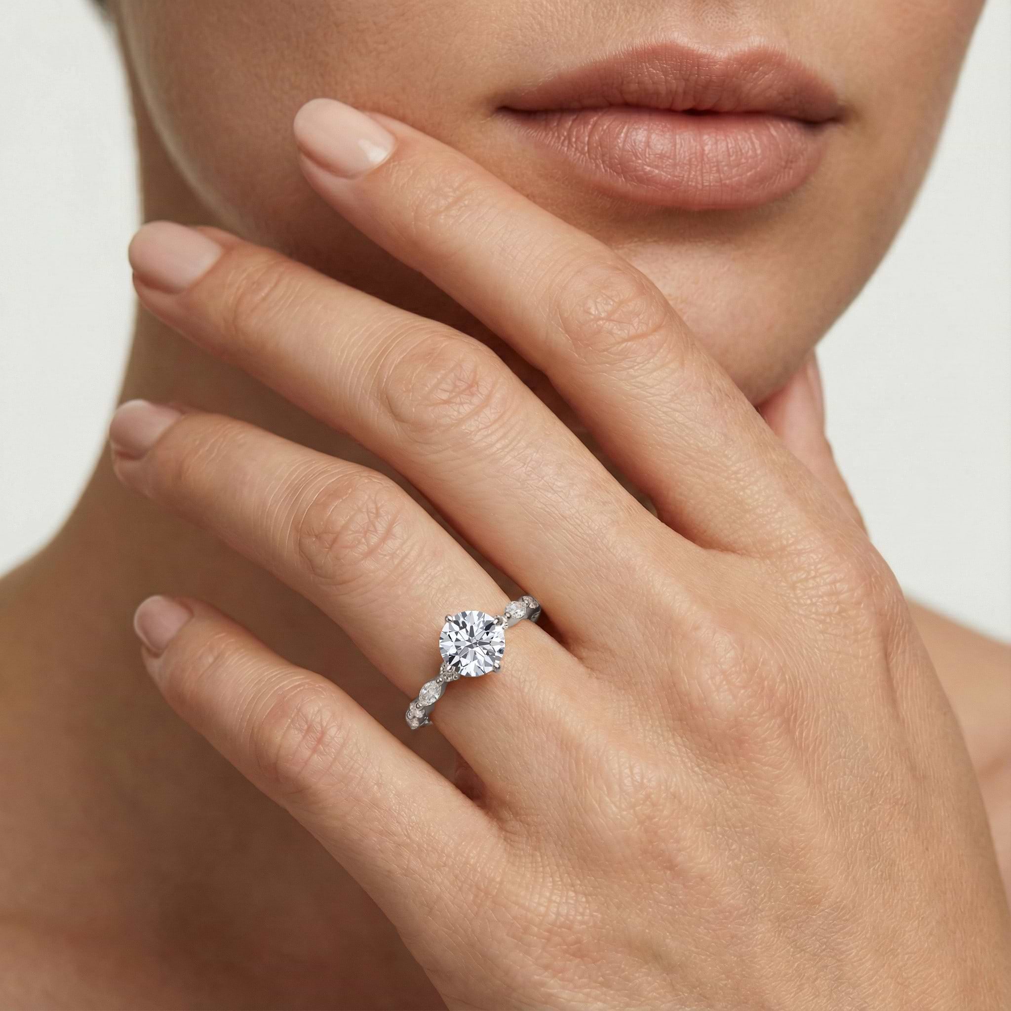 Summer Round Lab Grown Diamond Single Shared Prong Side Stone