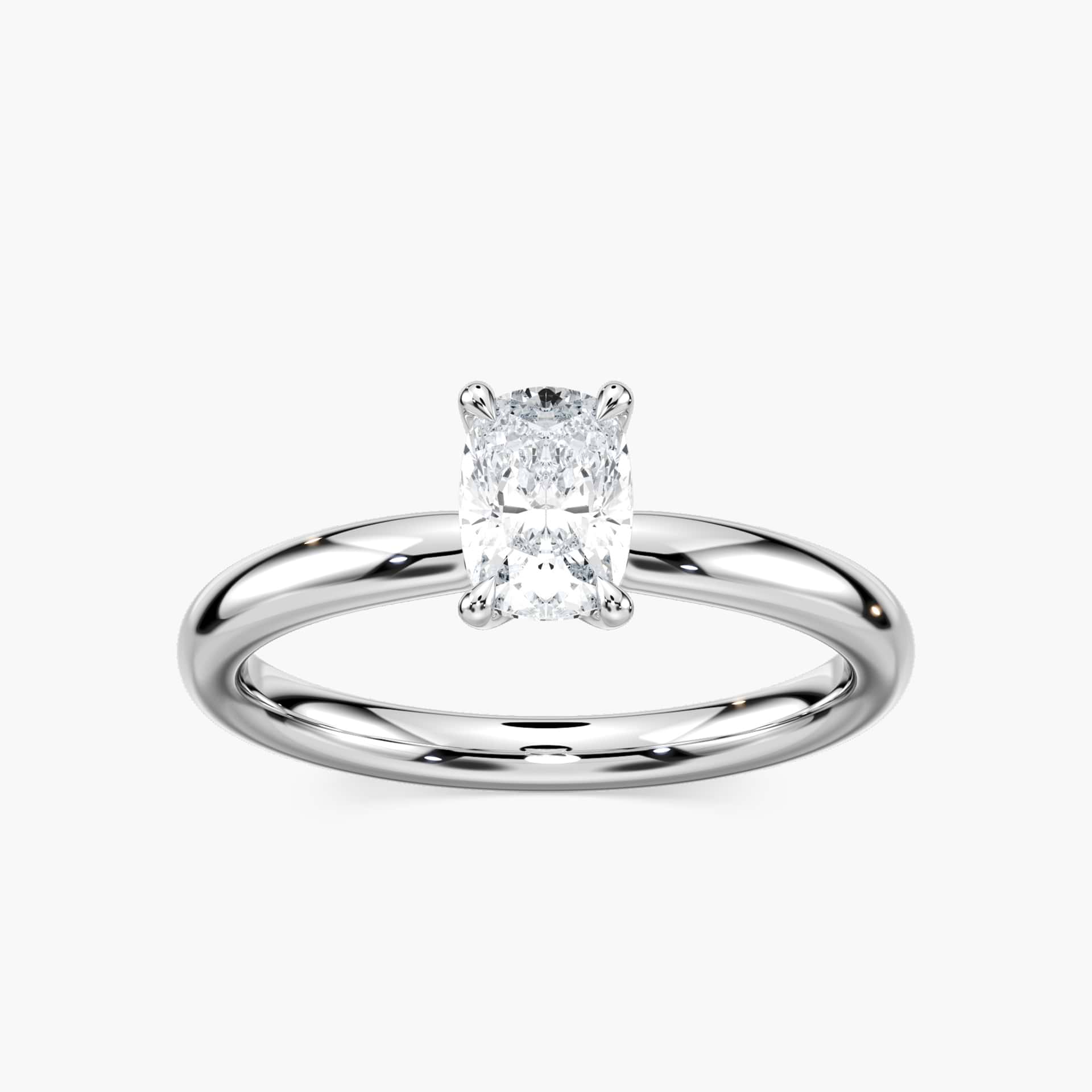Shown in 14K Yellow Gold with a 2ct Emerald Cut Lab Grown Diamond center stone|traditional solitaire claw prong engagement ring in 14k recycled yellow gold metal with emerald cut lab grown diamond by MiaDonna