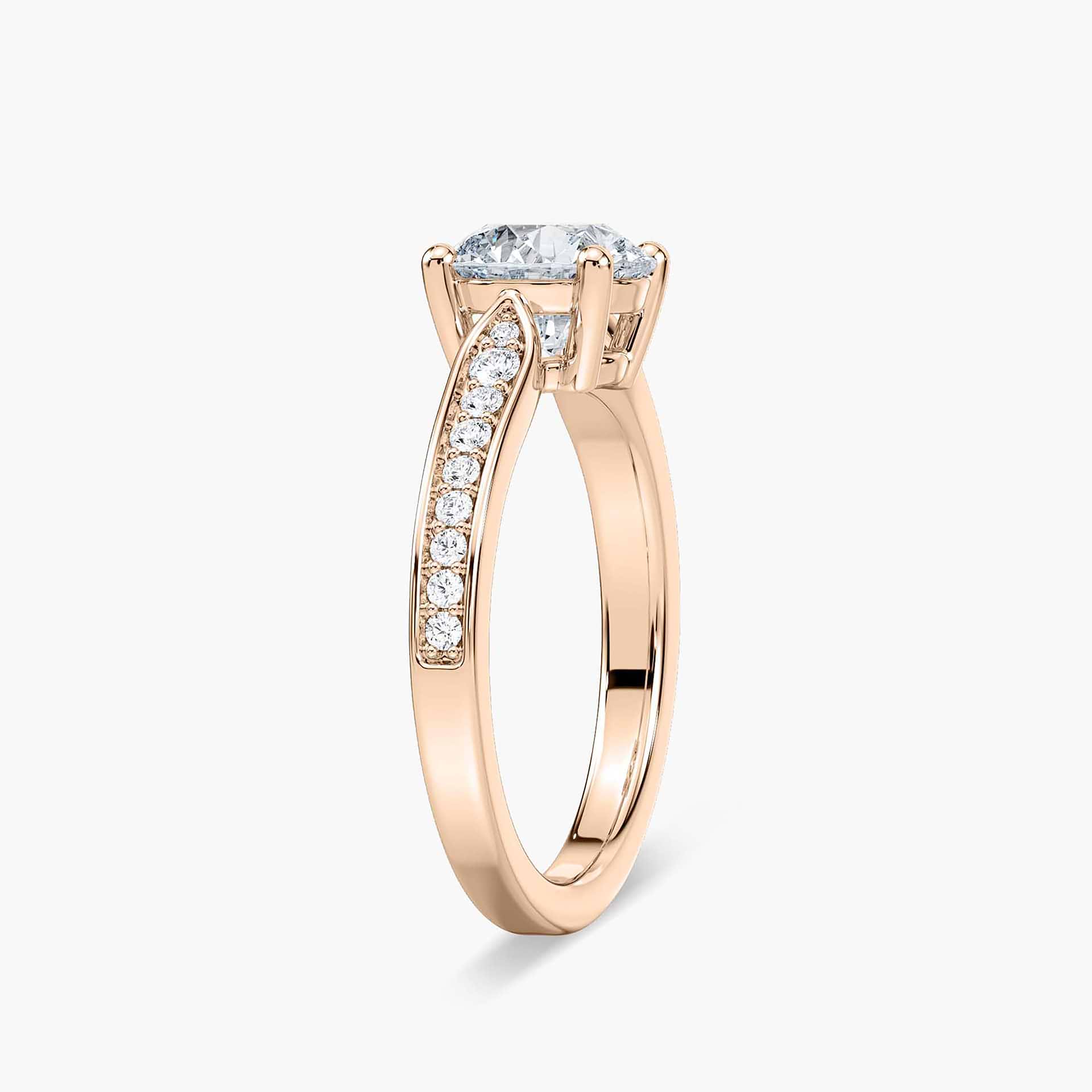 Shown with a 1.0ct Round cut Lab-Grown Diamond with accenting diamonds on the band in recycled 14K white gold | engagement ring Shown with a 1.0ct Round cut Lab-Grown Diamond with accenting diamonds on the band in recycled 14K white gold