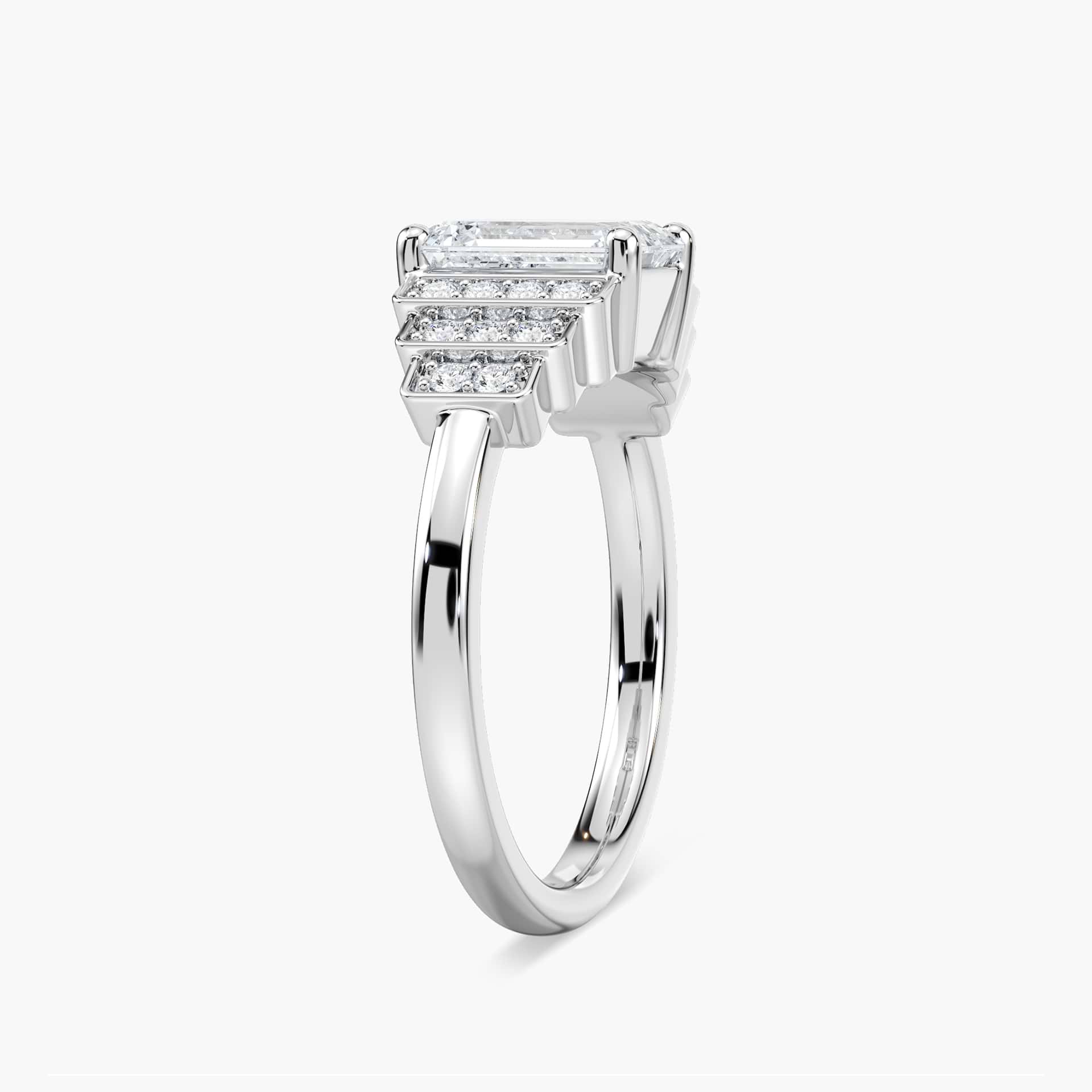 Vivienne Antique Engagement Ring shown with a 1.0ct emerald Lab Grown Gemstone in recycled 14K white gold | Vivienne Antique Engagement Ring emerald Lab Grown Gemstone recycled 14K white gold