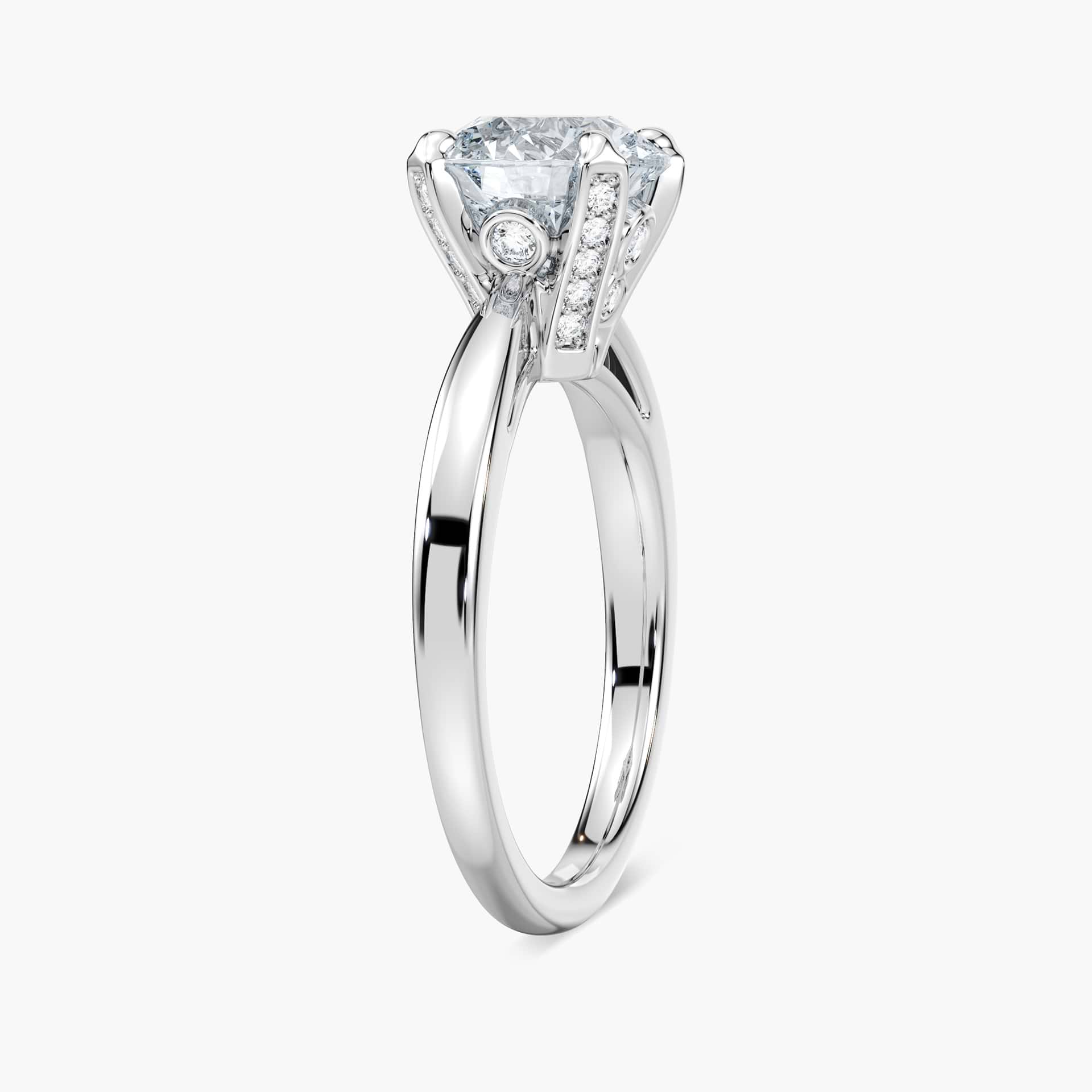 Winter Rose Engagement Ring shown with a 1.50ct round cut Lab-Grown Diamond in 14K white gold| Winter Rose Engagement Ring 1.50ct round cut Lab-Grown Diamond 14K white gold