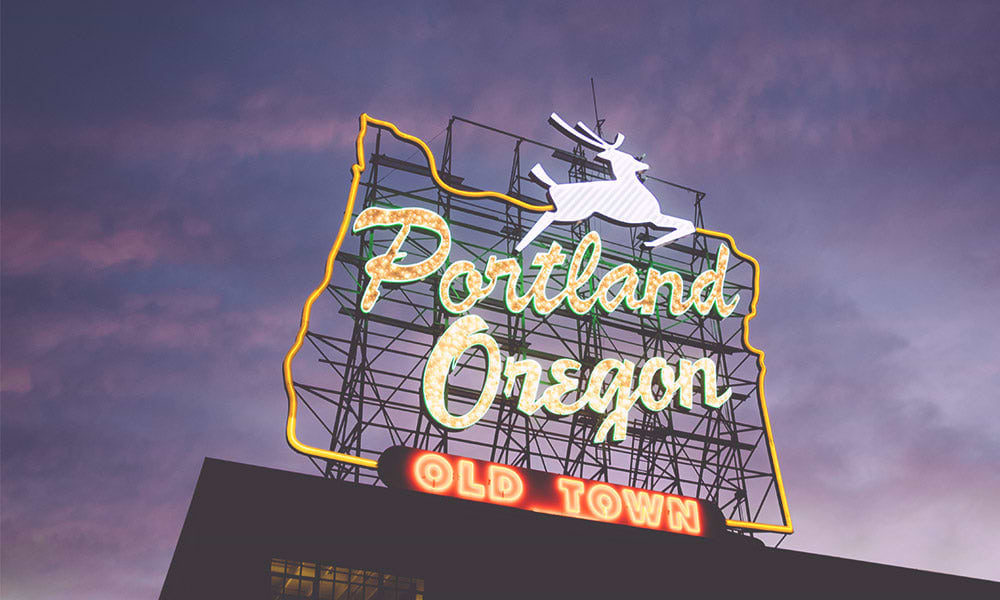 Proposal Ideas for Portland Oregon depicting the iconic old town sign