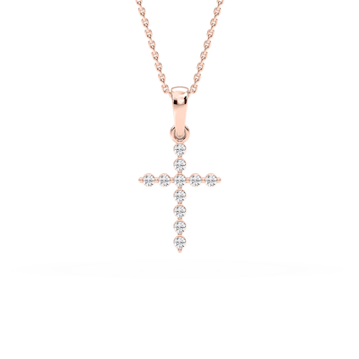 1/10 ctw Round Lab Grown Diamond Shared Prong Cross Pendant – 16 to 18 inches