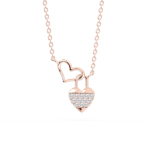 1/15 ctw Round Lab Grown Diamond Double Heart Lock Necklace - 16-18 Inches