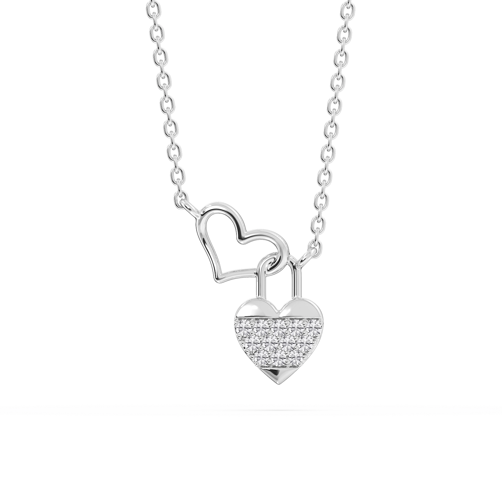 1/15 ctw Round Lab Grown Diamond Double Heart Lock Pendant - 16 to 18 Inches