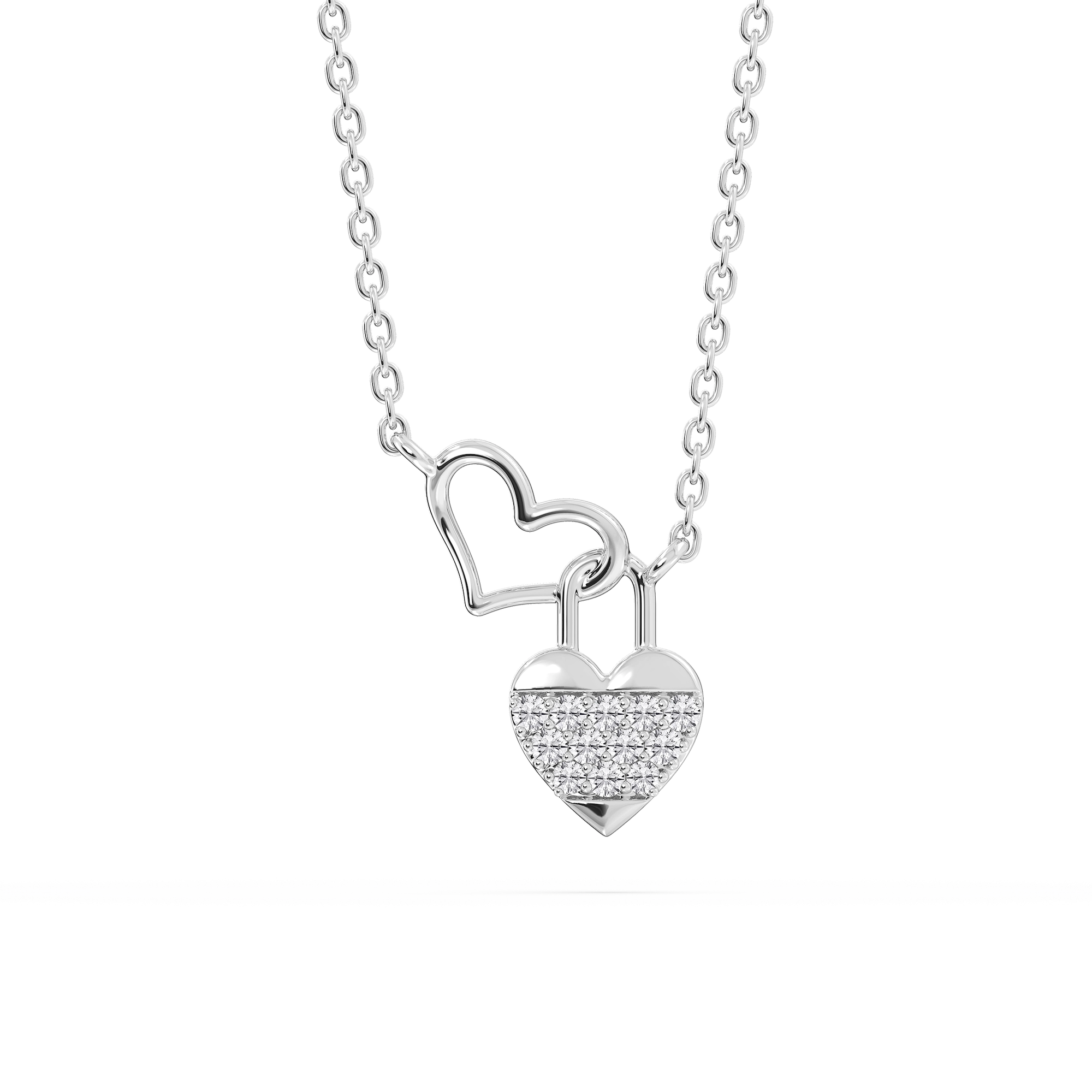 1/15 ctw Round Lab Grown Diamond Double Heart Lock Pendant - 16 to 18 Inches