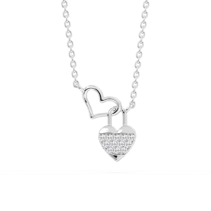 1/15 ctw Round Lab Grown Diamond Double Heart Lock Pendant - 16 to 18 Inches