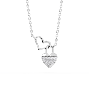 1/15 ctw Round Lab Grown Diamond Double Heart Lock Necklace - 16-18 Inches