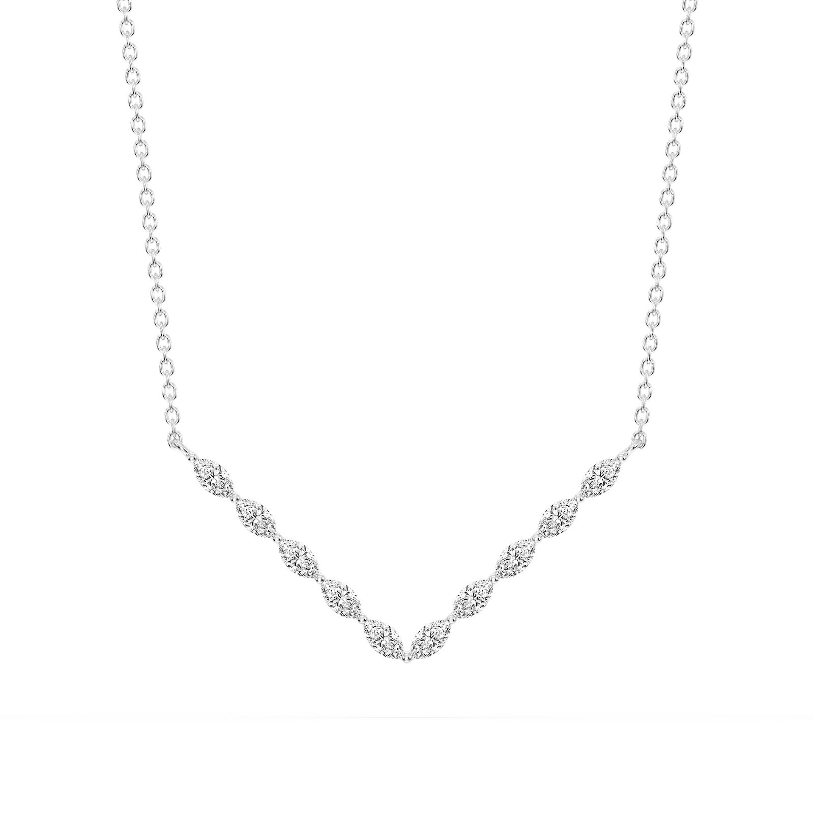 1/2 ctw Marquise Lab Grown Diamond Share Prong V Necklace - 16 to 18 Inches