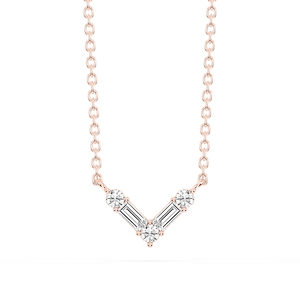 1/5 ctw Baguette and Round Lab Grown Diamond Alternating Five-Stone V Necklace - 18 Inches