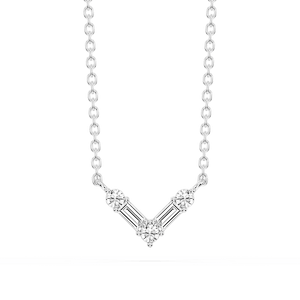 1/5 ctw Baguette and Round Lab Grown Diamond Alternating Five-Stone V Necklace - 16 to 18 Inches