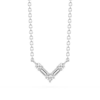 1/5 ctw Baguette and Round Lab Grown Diamond Alternating Five-Stone V Necklace - 18 Inches