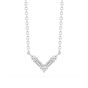 1/5 ctw Baguette and Round Lab Grown Diamond Alternating Five-Stone V Necklace - 18 Inches