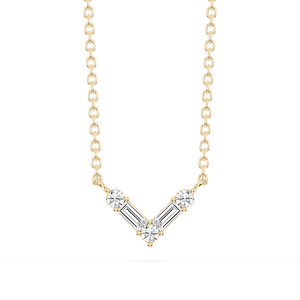 1/5 ctw Baguette and Round Lab Grown Diamond Alternating Five-Stone V Necklace - 18 Inches