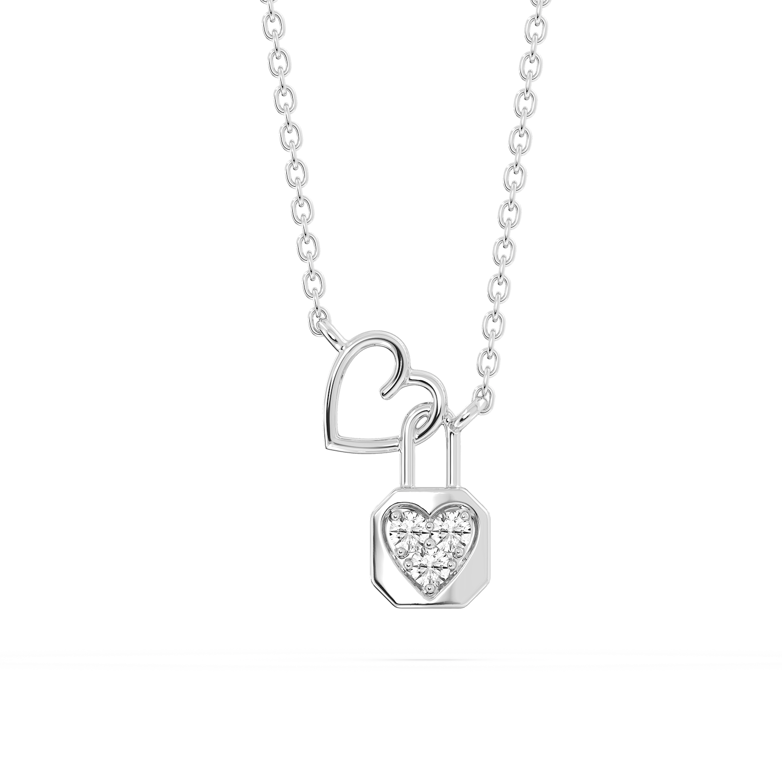 1/6 ctw Round Lab Grown Diamond Heart and Lock Pendant - 16 to 18 Inches
