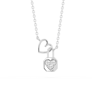 1/6 ctw Round Lab Grown Diamond Heart and Lock Pendant - 16 to 18 Inches