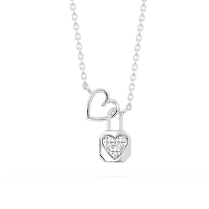 1/6 ctw Round Lab Grown Diamond Heart and Lock Necklace - 16-18 Inches