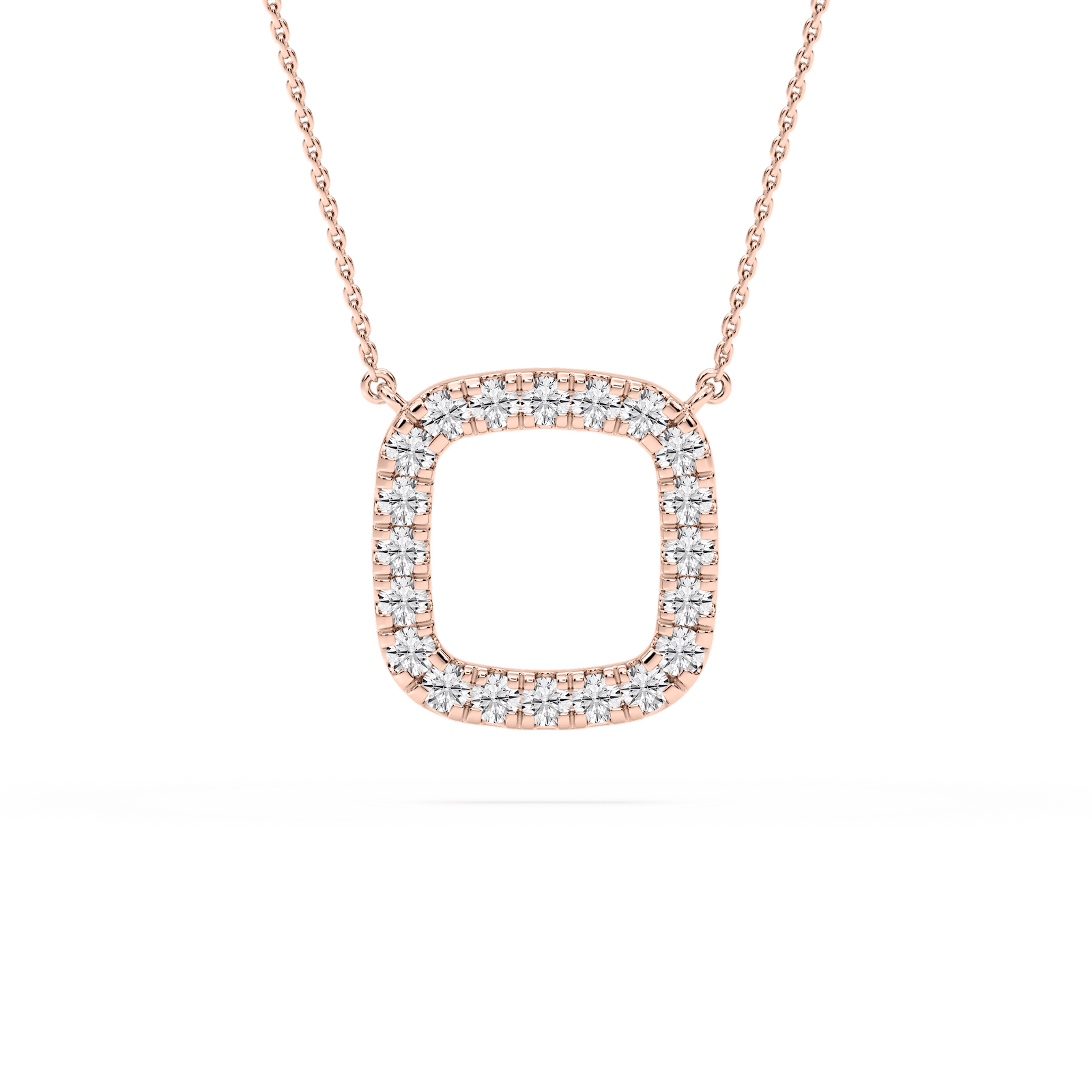 1/6 ctw Round Lab Grown Diamond Pave Open Square Pendant – 16 to 18 inches