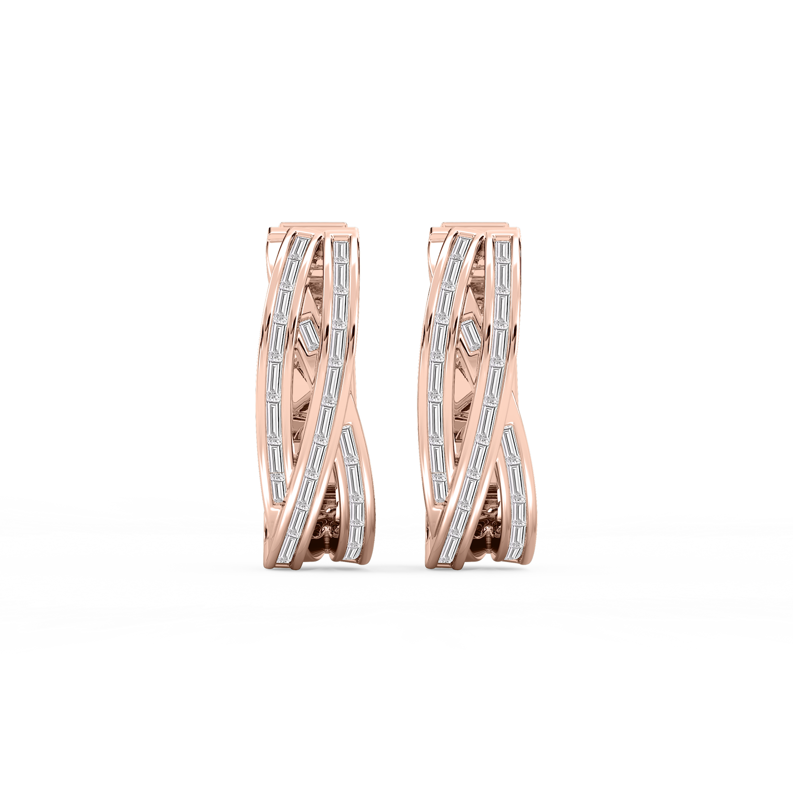 1 ctw Baguette Lab Grown Diamond Channel Set Crossover Hoop Earrings