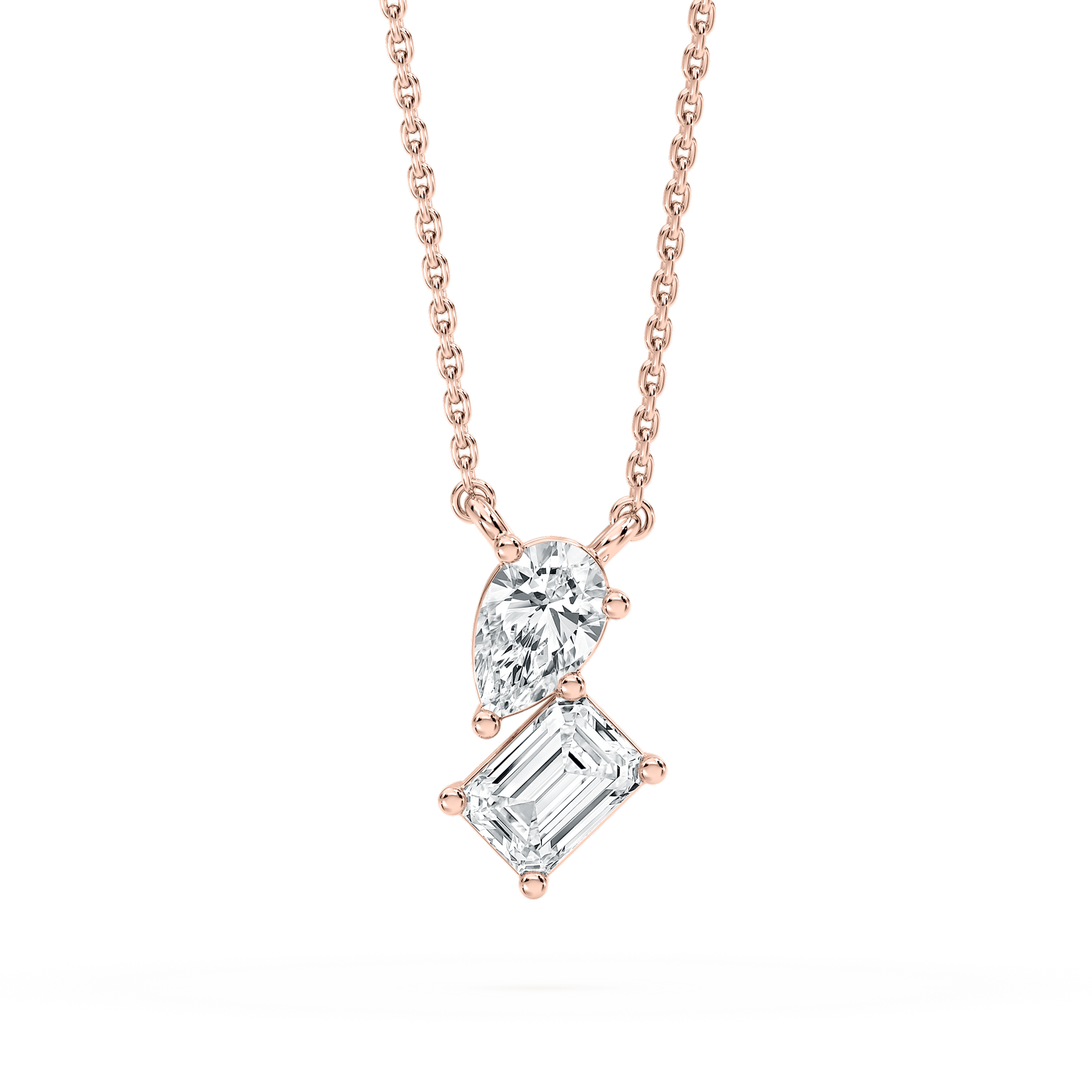 1 ctw Emerald and Pear Lab Grown Diamond Two Stone Pendant – 16-18 Inches