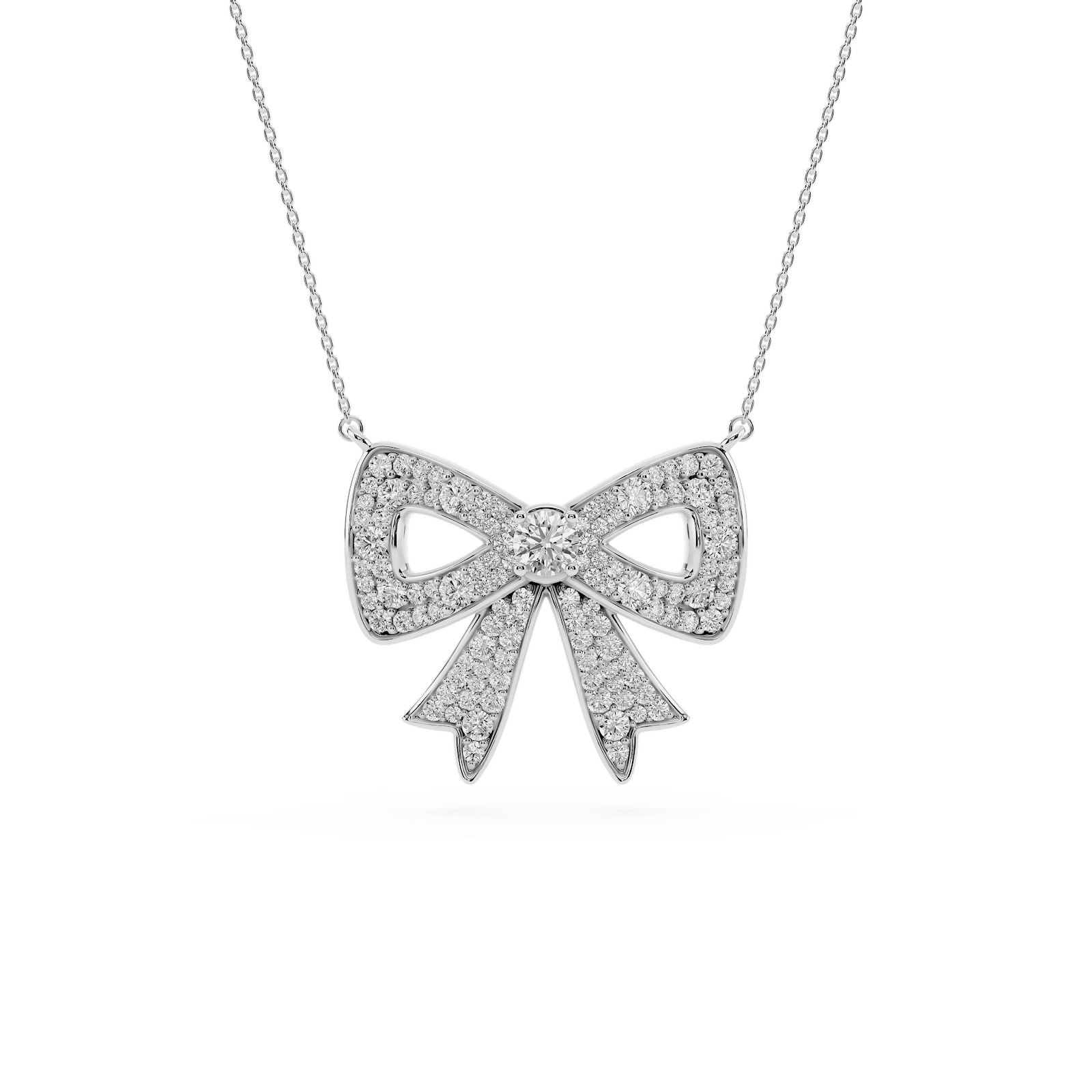 1  ½ ctw Round Lab Grown Diamond Pave Bow Pendant - 16 to 18 Inches