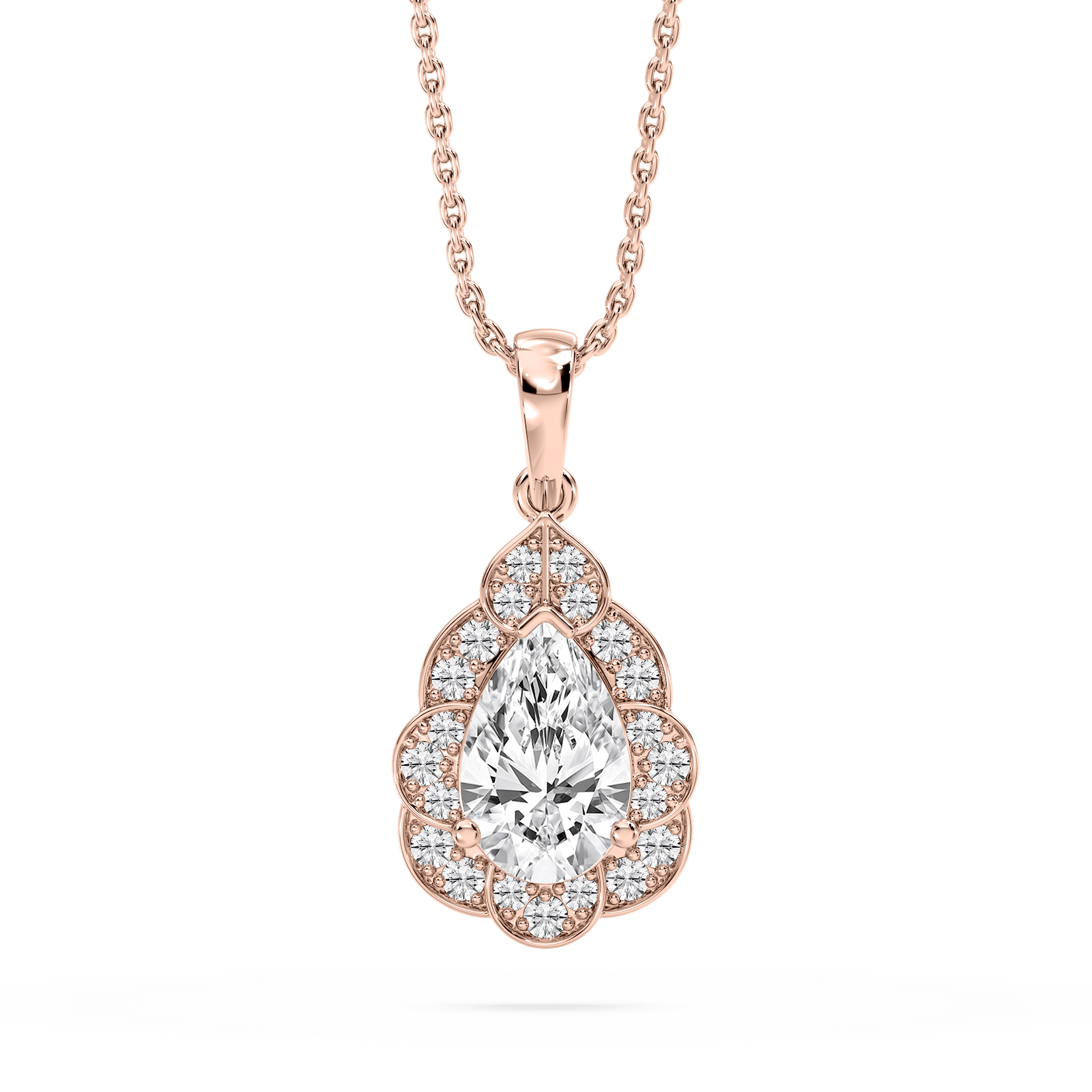 1 ¹⁄₅ ctw Pear and Round Lab Grown Diamond Floral Halo Pendant – 16 to 18 inches