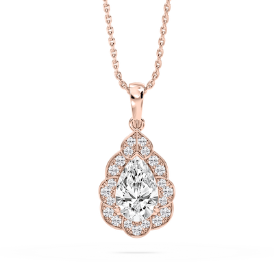 1 ¹⁄₅ ctw Pear and Round Lab Grown Diamond Floral Halo Pendant – 16 to 18 inches