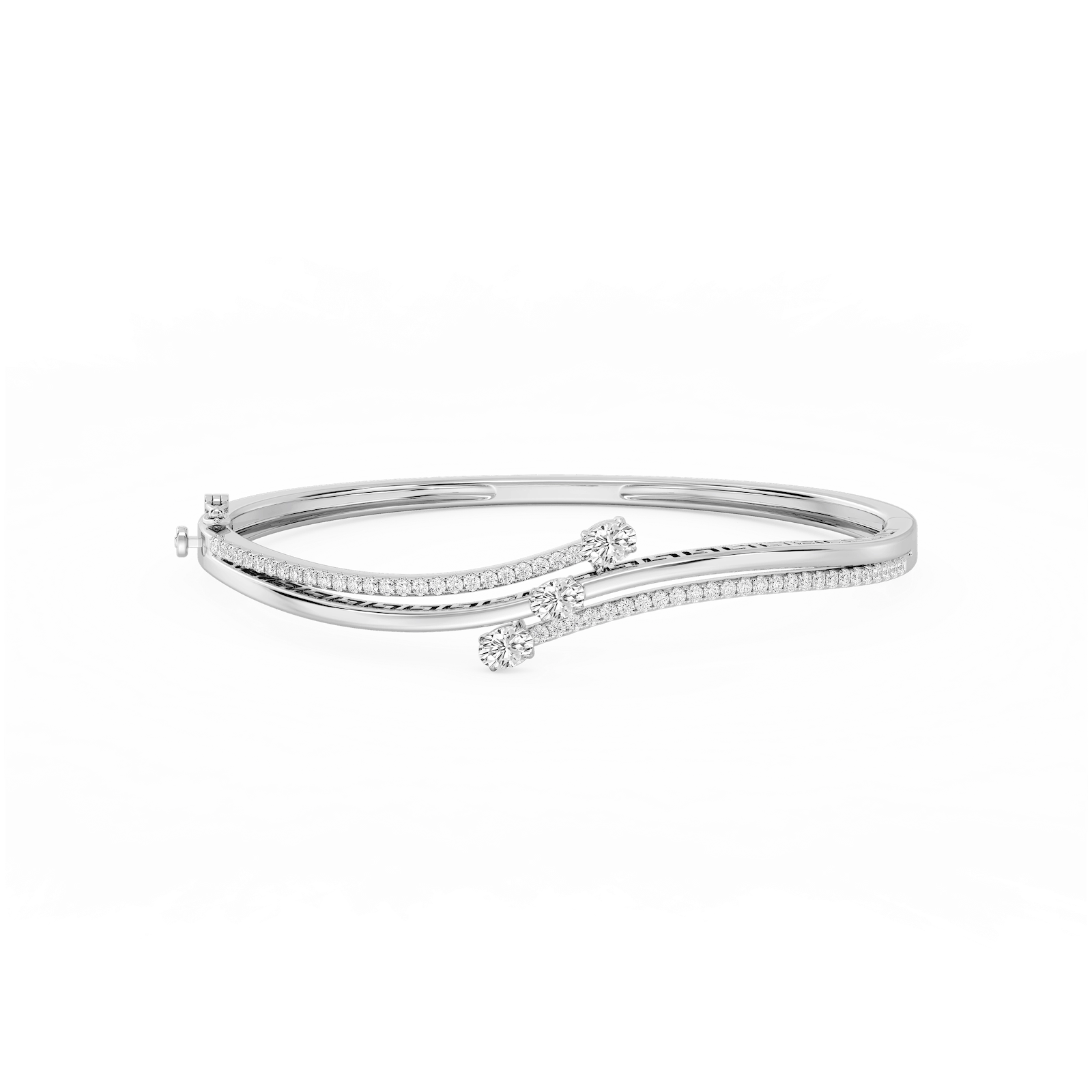 1 ½ ctw Oval and Round Lab Grown Diamond Three Stone Bypass Bangle Bracelet  - 7.25 Inches