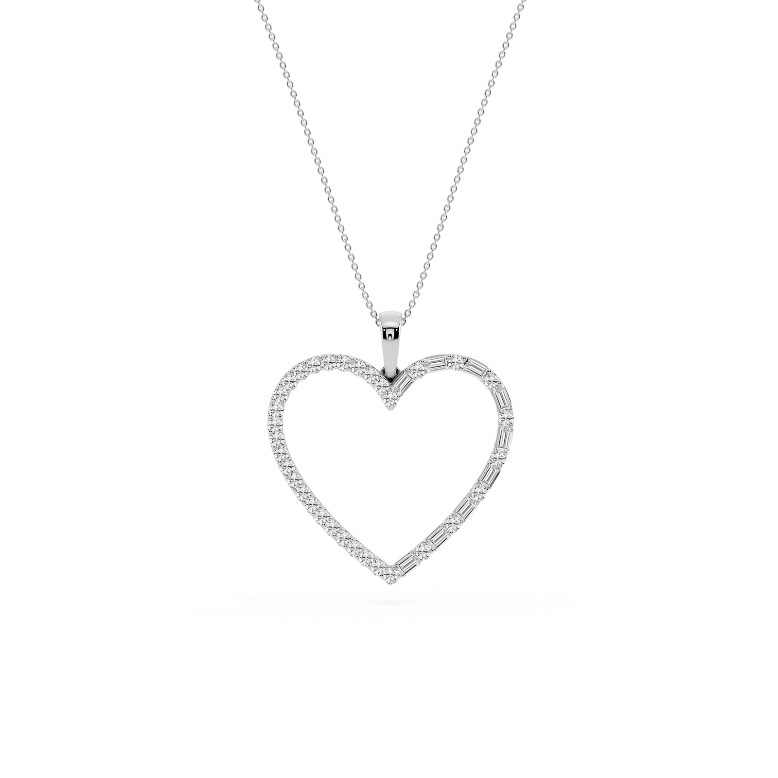 1 ctw Round and Baguette Lab Grown Diamond Heart Pendant - 18 Inches