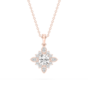 1 ctw Round and Pear Lab Grown Diamond Floral Halo Pendant - 16-18 Inches