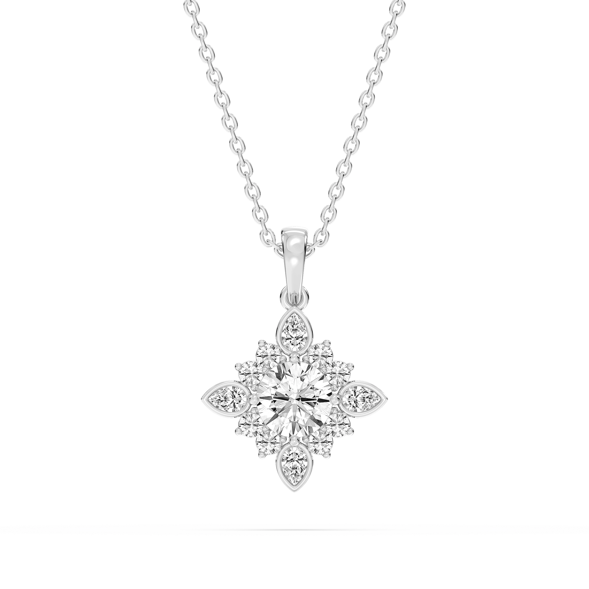 1 ctw Round and Pear Lab Grown Diamond Floral Halo Pendant - 16 to 18 Inches