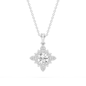 1 ctw Round and Pear Lab Grown Diamond Floral Halo Pendant - 16 to 18 Inches