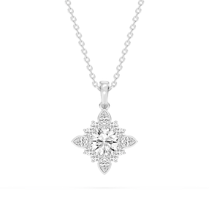 1 ctw Round and Pear Lab Grown Diamond Floral Halo Pendant - 16-18 Inches