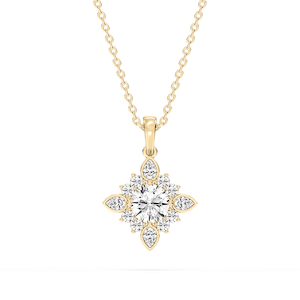 1 ctw Round and Pear Lab Grown Diamond Floral Halo Pendant - 16-18 Inches