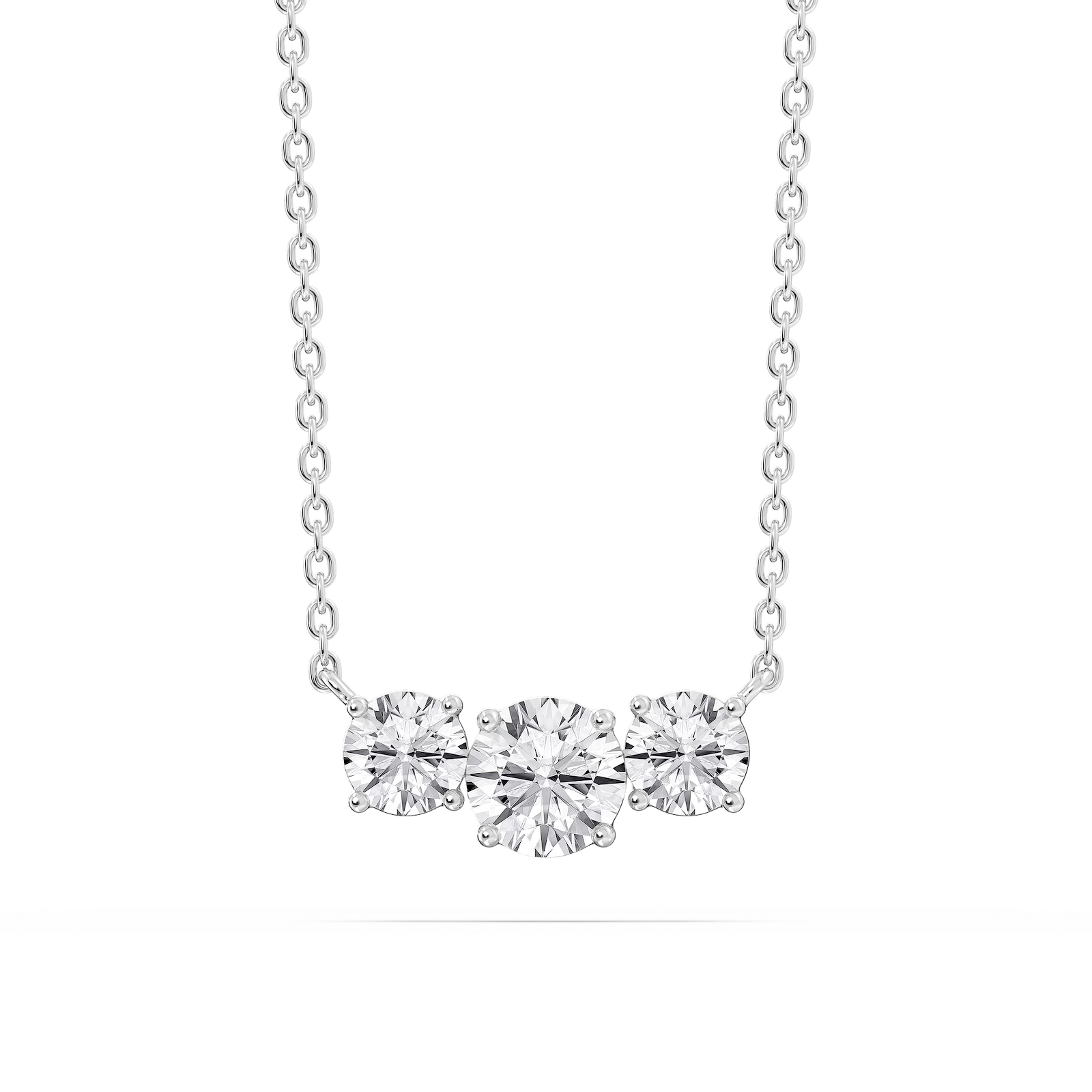 1 ctw Round Lab Grown Diamond Three Stone Pendant in Sterling Silver - 16 to 18 Inches