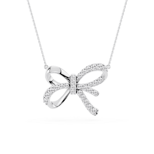 1 ctw Round Lab Grown Diamond Pave Bow Pendant - 16 to 18 inches