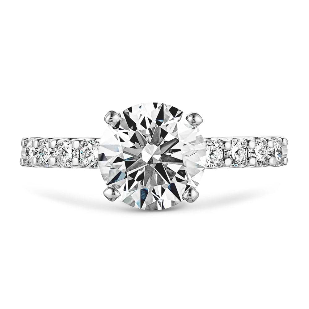Shown in 18K White Gold|10 Stone Accented Engagement Ring in White Gold with a lab-grown diamond round cut center stone