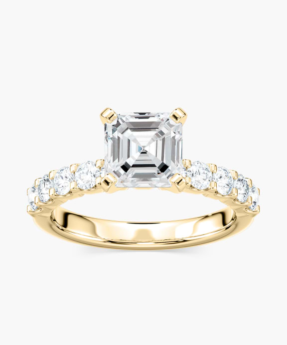 10 Stone Accented Engagement Ring in Yellow Gold Set with a Radiant Cut Lab grown Diamond | Miadonna