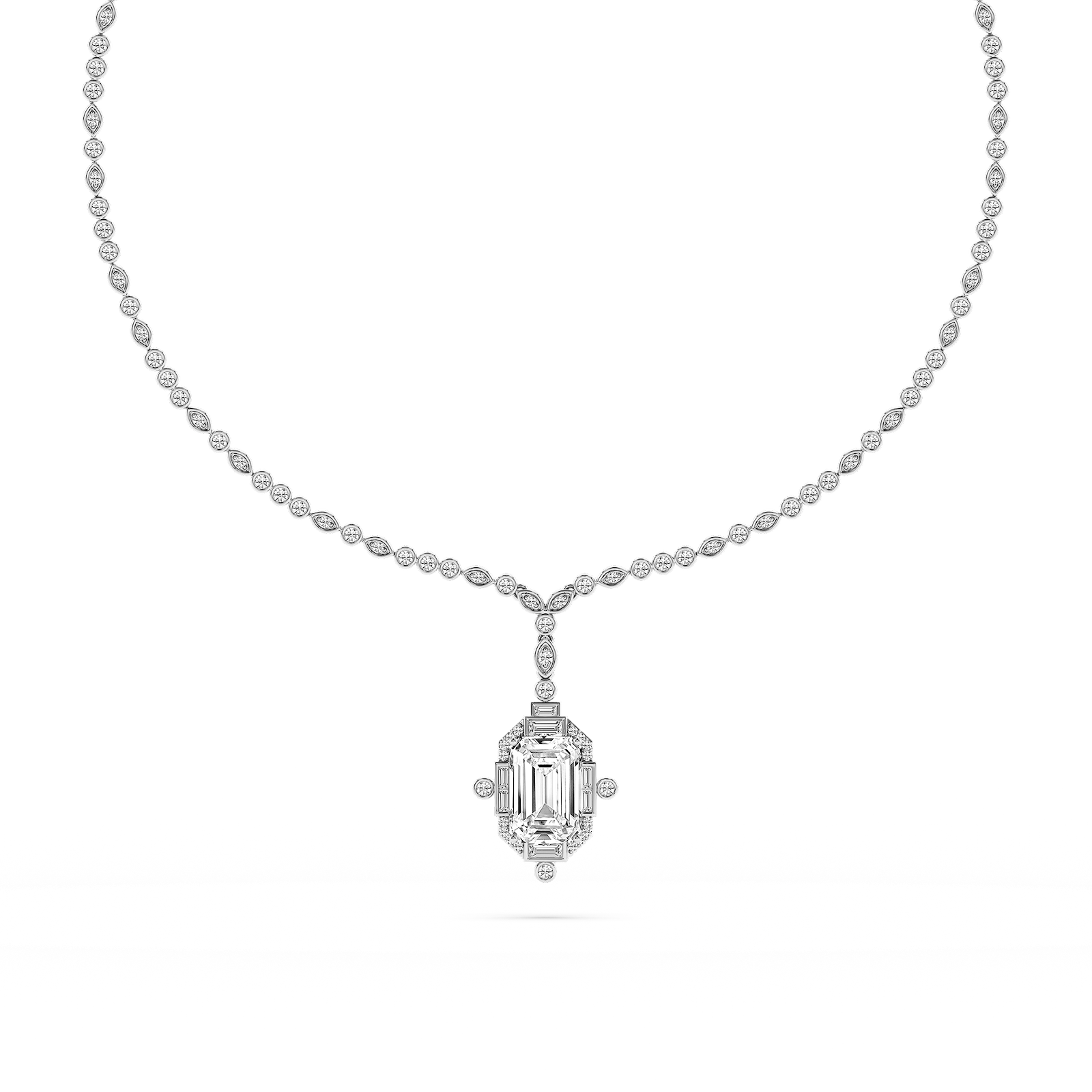 14 ½ ctw Emerald Lab Grown Diamond Halo Drop Bezel Tennis Necklace - 16 to 18 Inches - Signature Collection