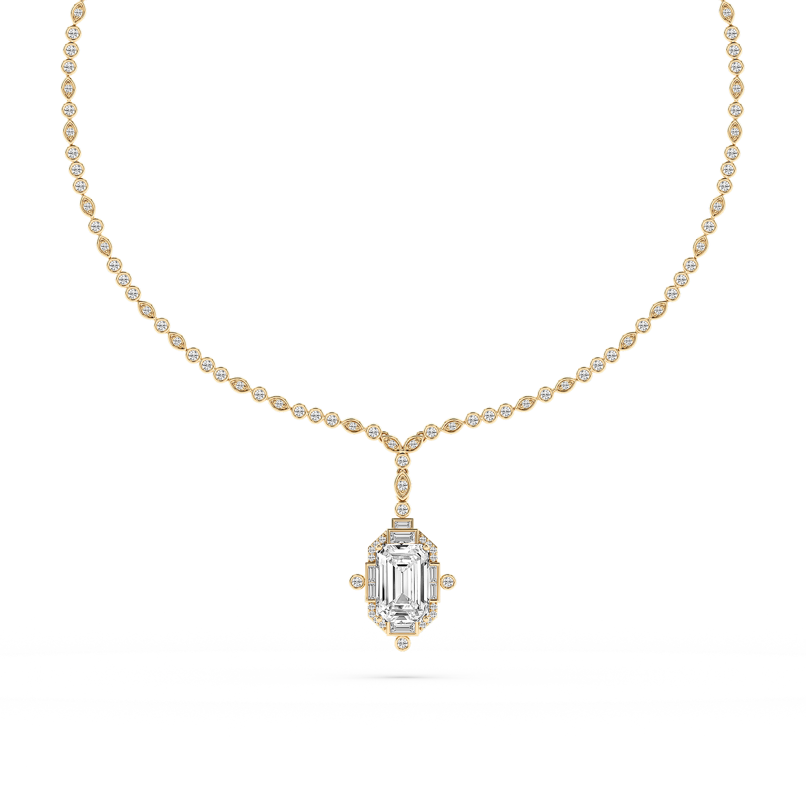 14 ½ ctw Emerald Lab Grown Diamond Halo Drop Bezel Tennis Necklace - 16 to 18 Inches - Signature Collection