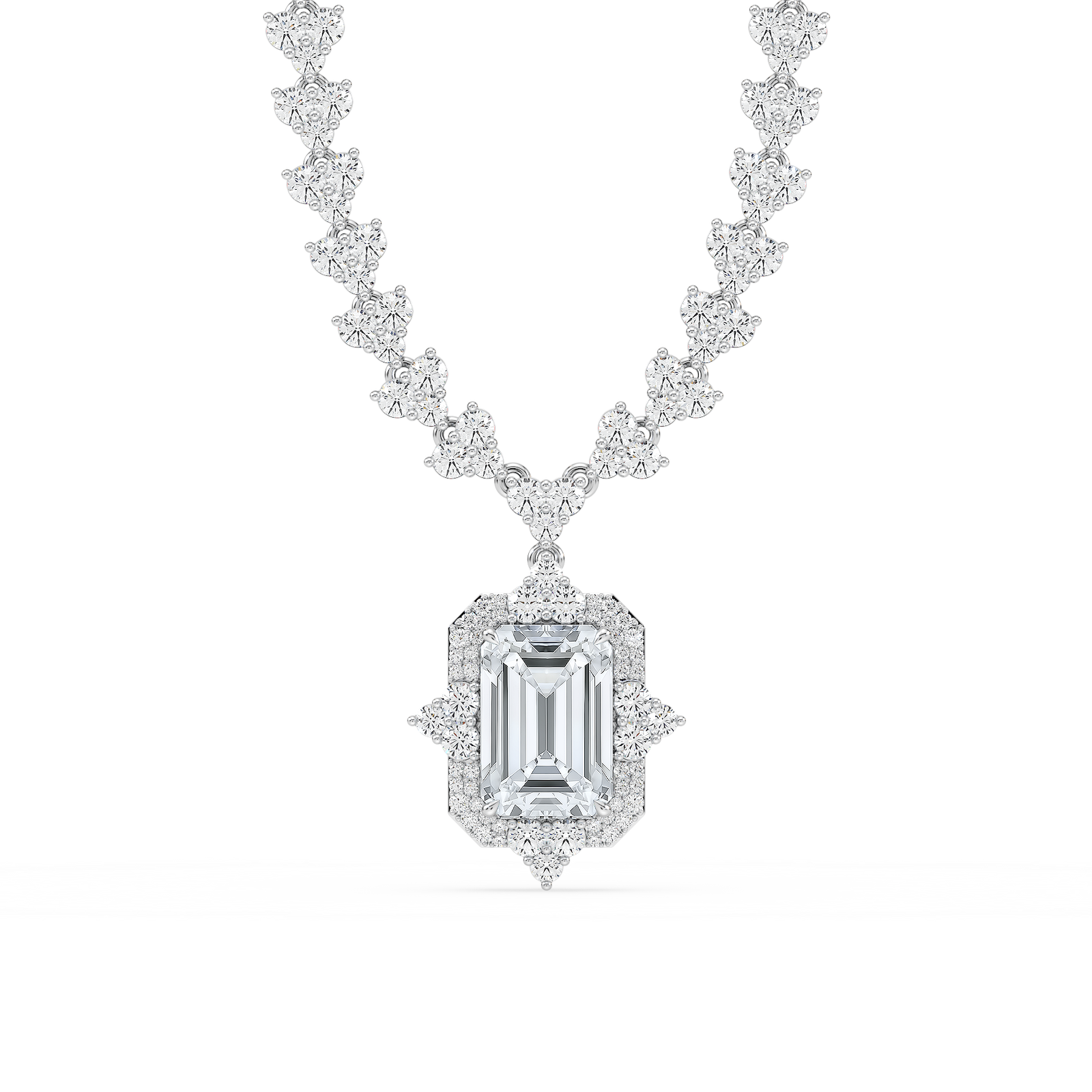 19 ¾ ctw Emerald Lab Grown Diamond Halo Drop Half Tennis Necklace - 16 to 18 Inches - Signature Collection